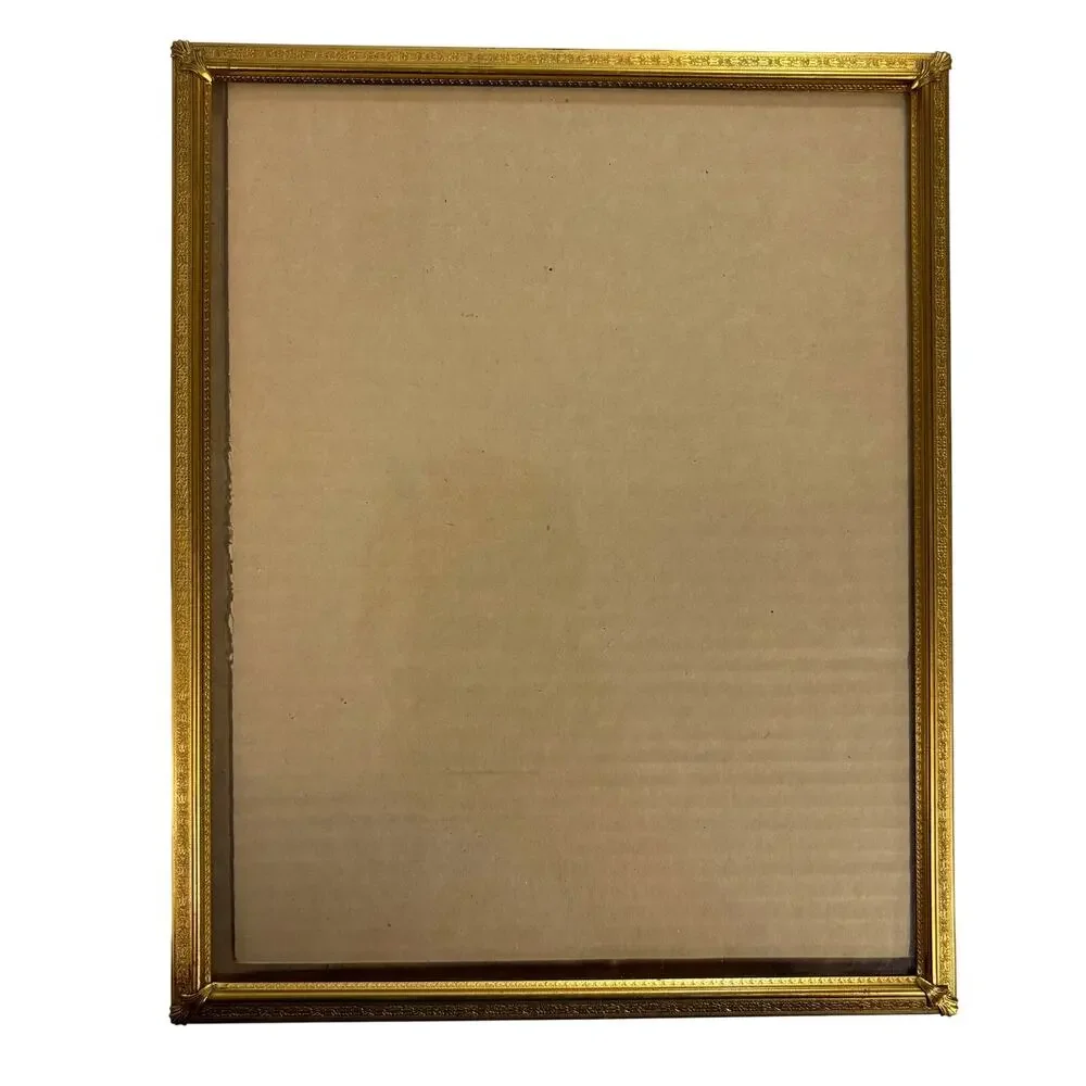 VTG 8x10 Gold Tone Metal Picture Frame Mid-Century Embossed Border Regency